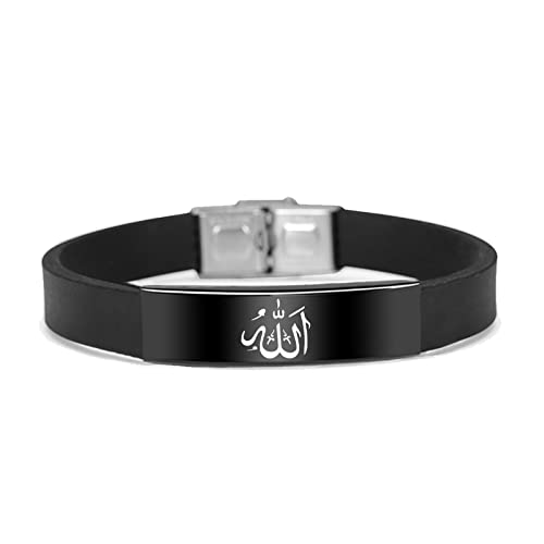GUHEXIA Allah mit uns-Armband, Unisex, Edelstahl, verstellbar, Allah-Islam-Armband, Silikonarmband für Damen und Herren, Schmuck von GUHEXIA