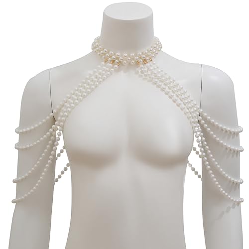 GUHEXIA Elegante Perlen-Schulterkette, Körperkette, modischer Körperschmuck, Körperhalskette, Perlenkette, perfektes Geschenk für Frauen und Mädchen von GUHEXIA