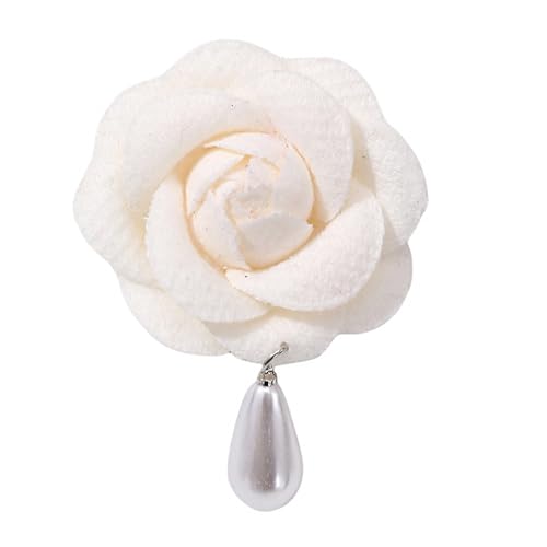 GUHEXIA Elegante Rosenblumen-Brosche, stilvoller Blumenclip, Schmuckzubehör, Stoffmaterial, Perlenanhänger, Broschennadeln von GUHEXIA