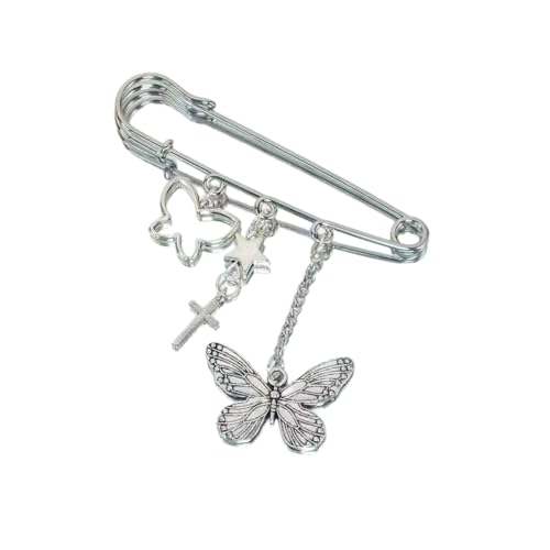 GUHEXIA Handgefertigtes Stern-Pin-Zubehör, einzigartige Stern-Schleifenbrosche mit exquisitem Schmetterlingskettenanhänger für Partys im Alltag von GUHEXIA
