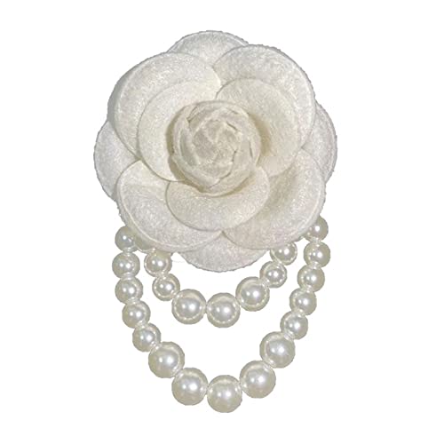 GUHEXIA Stoff-Brosche mit Kamelie und Perlen, Anstecknadeln, Modeschmuck, Broschen für Damen, Hemdkragen-Accessoires von GUHEXIA