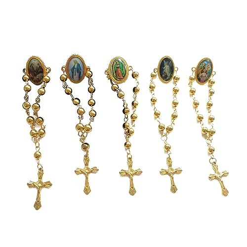 GUHEXIA Tauf-Rosenkranz, Rosenkranz-Perlen, Brosche, Kreuz-Anhänger, Anstecknadel, religiöses Gebet, Rosenkranz, handgefertigt, Auto-Taschen-Rosenkranz-Abzeichen von GUHEXIA