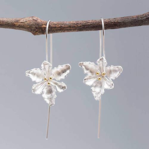 Ohrhänger, Ohrstecker für Damen, Farbtrennung, sechsblättrige Blume, Ohrhaken-Ohrringe aus S925er Silber, goldene Blumenohrringe, Ohrringe im ethnischen Stil (Gold 925 Silber) von GUHPZA