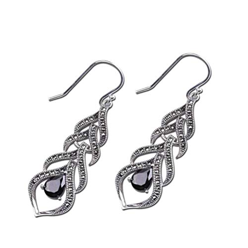 Ohrhänger, Ohrstecker für Damen, S925 Sterlingsilber, Schmuck, Ohrringe, Thai-Silber, handgefertigt, weibliche Wassertropfen, Granatapfel, rote Ohrringe (schwarzer Onyx, 925 Silber) von GUHPZA