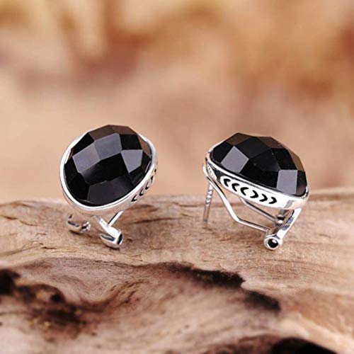 Ohrhänger, Ohrstecker für Damen, S925 Sterlingsilber, Schmuck, klassisch, schlicht, facettiert, Achat, blaue Sandstein-Ohrringe (schwarzer Onyx, 925 Silber) von GUHPZA