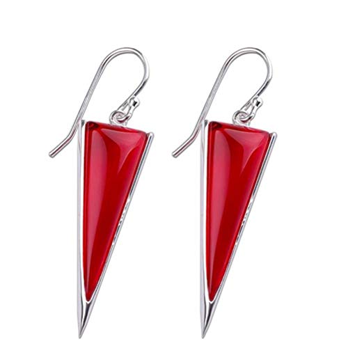 Ohrhänger, Ohrstecker für Damen, S925 Sterlingsilber, Schmuck, modische Ohrringe, dreieckig, grüne Chalcedon-Ohrringe (roter Korund, 925 Silber) von GUHPZA