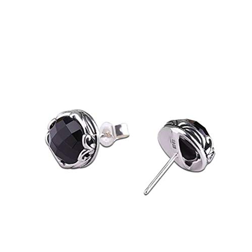 Ohrhänger, personalisierbar, klassisches Thai-Silber, handgeschliffene schwarze Achat-Ohrstecker für Damen (schwarzer Onyx 925er Silber) von GUHPZA