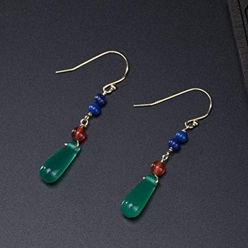 Ohrhänger-Ohrstecker für Damen, S925-Silber, natürlicher Lapislazuli, rot-grüner Achat, Wassertropfen-Ohrringe, wunderschöne, antike Temperament-Ohrringe für Damen von GUHPZA