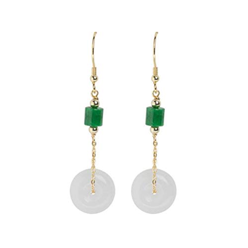 Ohrhänger Ohrstecker für Damen S925 Silber Naturweiß Jade Sicherheitsschnalle Ohrringe Ethno Stil Handgemacht Schlicht Trockengrün Kurze Ohrhaken Ohrringe von GUHPZA