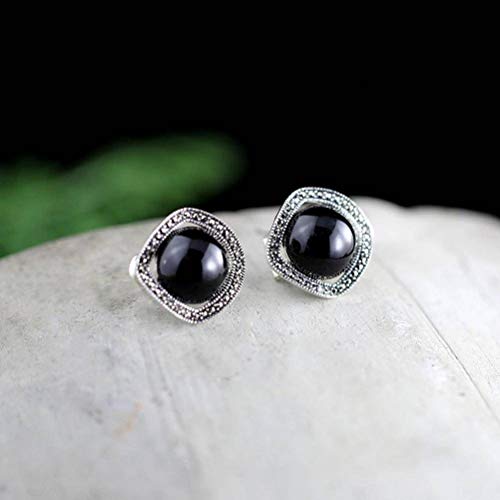 Ohrhänger für Damen, S925-Sterlingsilber, Schmuck, übertriebene Thai-Silber-Ohrringe, rote Korund-Ohrringe (schwarzer Onyx 925er Silber) von GUHPZA