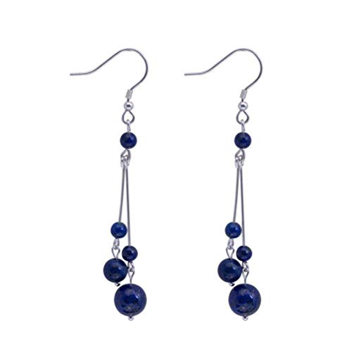 Ohrhänger für Damen, handgefertigt, Serie S925 Silber, klassisch, dunkelblau, Lapislazuli-Ohrringe, Ethno-Stil, Temperament, Perlen, einfache lange Ohrhaken-Ohrringe von GUHPZA