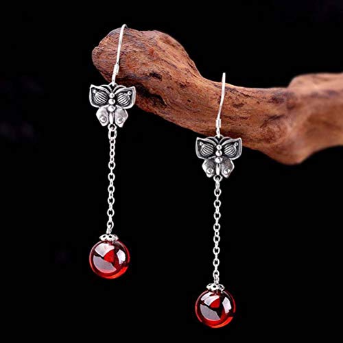 Ohrringe für Frauen, Thai-Silber, Quasten-Ohrringe, Sterling-Silber-Schmuck, Schmetterlings-Granat-rote Ohrringe, Modeschmuck für Frauen von GUHPZA