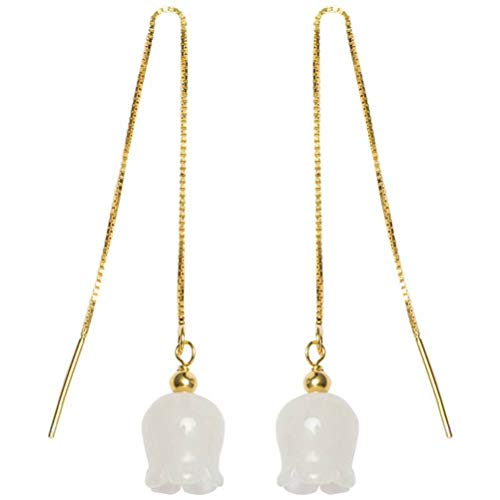 Ohrstecker für Damen, S925, weiße Jade, Glocken-Tremella-Ohrringe, Retro-Ohrhänger im ethnischen Stil, einfache Ohrringe mit Temperament für Damen (Gold 925 Silber) von GUHPZA