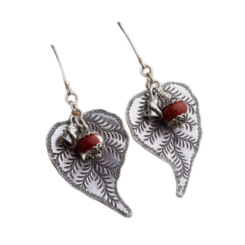 S925 Sterling Silber Rot Türkis Ohrringe Damen Thai Handarbeit Silber Modisch Übertrieben Blatt Ohrringe (Rot Türkis Einheitsgröße) von GUHPZA