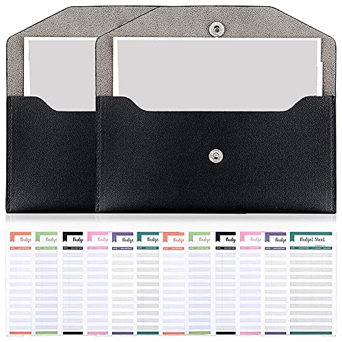 2 Stück PU Cash Wallet Envelope Reusable Budget Envelope Waterproof with 12 Sheet Expense Tracker Budget Sheets von GUIJIALY