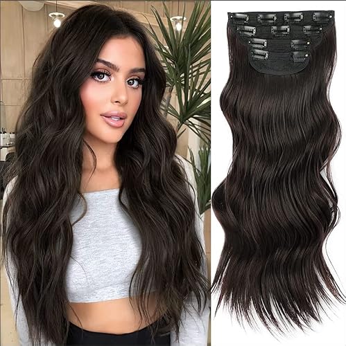 Clip in Extensions 50cm 4 Teiliges Set 200g wie Echthaar Haarverlängerung Haarteile Clip in Extension Lang Locken Synthetisch Haarteile für Damen (6A) von GUILOPOER