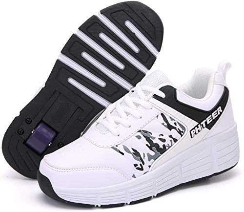 GUIOB Roller Skate Schuhe Sneakers, Kinder Schuhe mit Rollen, Outdoorschuhe Gymnastik Mode Turnschuhe, für Kinder Mädchen Junge Erwachsene,White-34 von GUIOB