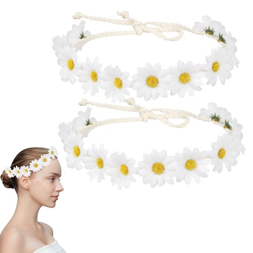 Blumen Haarband Mädchen, Gänseblümchen Haarschmuck, Gänseblümchen Haarband Damen, Gänseblümchen Blumenkranz Haare, Gänsenblümchen Braut Kopfschmuck, für Strand, Party, Hochzeitsdekoration (B, 2PCS) von GUIZIYAO