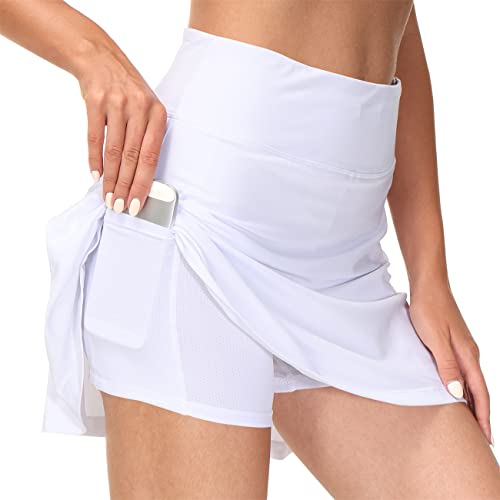 GUKOO Tennisrock Damen mit Kopfhörerbuchse Rock mit Hose Drunter Atmungslöcher in Shorts Sportrock High Waist für Tennis Golf von GUKOO