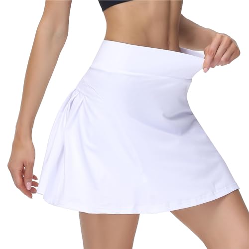 Damen Rock Kurz Lauf Skort Faltenrock mit Innenhose Taschen Sportrock Sportskort Stretch-Leggings Tennis Golf Röckenshorts von GUKOO