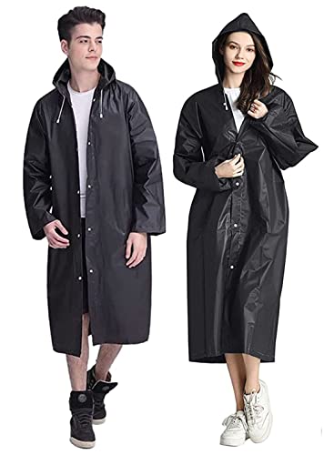 GUKOY 2 Stück Regenponcho Regenmantel Herren Damen Wasserdicht, Eva Regenbekleidung Regencape Regenjacke Regen Zubehör für Wandern Radfahren Camping und Reisen (Schwarz+Schwarz) von GUKOY