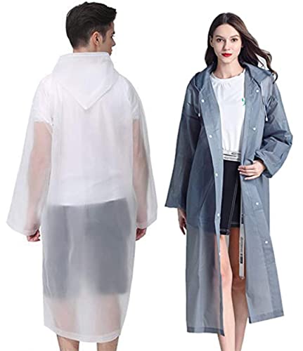 GUKOY 2 Stück Regenponcho Regenmantel Herren Damen Wasserdicht, Eva Regenbekleidung Regencape Regenjacke Regen Zubehör für Wandern Radfahren Camping und Reisen (Weiß+Grau) von GUKOY