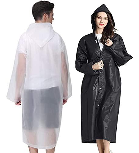 GUKOY 2 Stück Regenponcho Regenmantel Herren Damen Wasserdicht, Eva Regenbekleidung Regencape Regenjacke Regen Zubehör für Wandern Radfahren Camping und Reisen (Weiß+Schwarz) von GUKOY