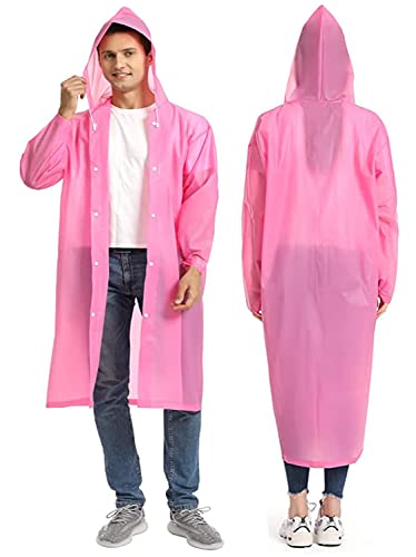 GUKOY Regenponchos für Erwachsene, wiederverwendbar, 2er-Pack, Regenmäntel Notfall für Frauen Männer mit Kapuze und Kordelzug, Rosa und Rosa von GUKOY