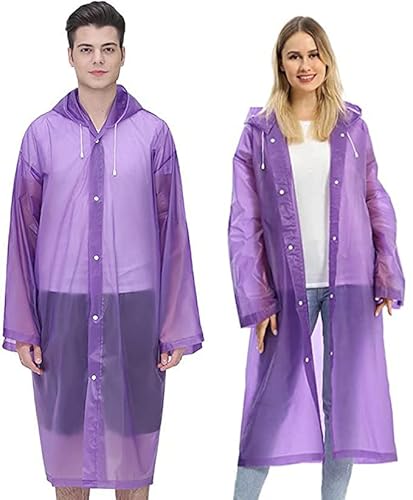 GUKOY Regenponchos für Erwachsene, wiederverwendbar, 2er-Pack, Regenmäntel Notfall für Frauen Männer mit Kapuze und Kordelzug, Violett/Violett von GUKOY