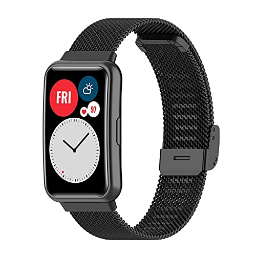 GUKUCA Metallarmband ist für Huawei Watch Fit geeignet, mit Faltschließe, und Metall Mesh Armband kann für Huawei Watch Fit verwendet werden. (schwarz) von GUKUCA
