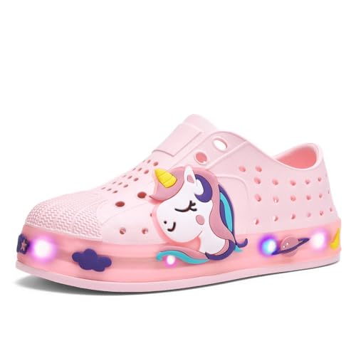 GULAKY Barfußschuhe Kinder Wasserschuhe Hausschuhe Junge Light up Badeschuhe Sandalen Aquaschuhe Strandschuhe LED-Streifen Schlappen Kindergartenschuhe Mädchen SlipStop Sommer,Cute Pink,160 von GULAKY