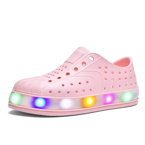 GULAKY Barfußschuhe Kinder Wasserschuhe Hausschuhe Junge Light up Badeschuhe Sandalen Aquaschuhe Strandschuhe LED-Streifen Schlappen Kindergartenschuhe Mädchen SlipStop Sommer,Pink,195 von GULAKY