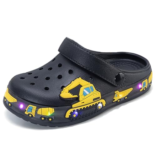 GULAKY Clogs Kinder Hausschuhe Junge Pantoffeln Sandalen für Mädchen Gartenschuhe LED-Streifen Schlappen Kinder Latschen,Cute Black,26 von GULAKY