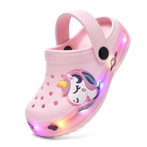 GULAKY Clogs Kinder Hausschuhe Junge Pantoffeln Sandalen für Mädchen Gartenschuhe LED-Streifen Schlappen Kinder Latschen,Cute Pink,24 von GULAKY
