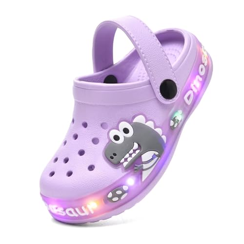 GULAKY Clogs Kinder Hausschuhe Junge Pantoffeln Sandalen für Mädchen Gartenschuhe LED-Streifen Schlappen Kinder Latschen,Cute Purple,33 von GULAKY
