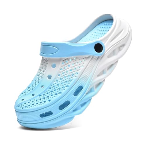 GULAKY Clogs & Pantoletten für Herren Gartenschuhe Orthopädische Schuhe Sandalen Damen Sommer Hausschuhe,Blau Weiß40.41 von GULAKY