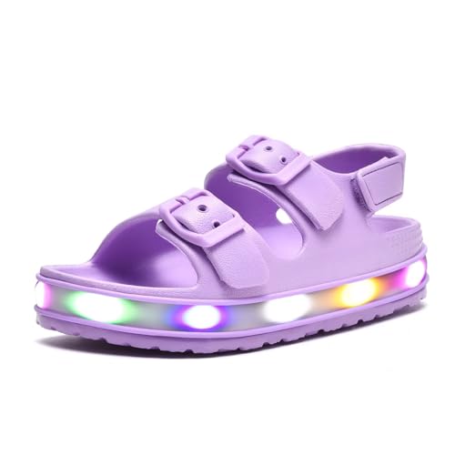 GULAKY Kinder Sandalen Mädchen Light up Badelatschen Wasserschuhe Hausschuhe Junge Kindergarten LED-Streifen Schlappen Verstellbare Schnalle Rutschfeste Klettverschluss Sandaletten Sommer,Purple,9 von GULAKY
