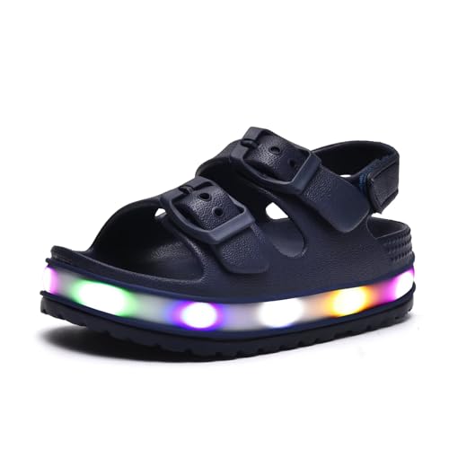 GULAKY Kinder Sandalen Mädchen Light up Badelatschen Wasserschuhe Hausschuhe Junge Kindergarten LED-Streifen Schlappen Verstellbare Schnalle rutschfeste Klettverschluss Sandaletten Sommer,Navy,6 von GULAKY