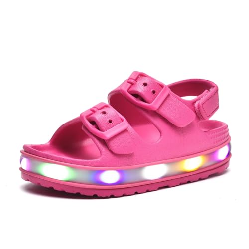 GULAKY Kinder Sandalen Mädchen Light up Badelatschen Wasserschuhe Hausschuhe Junge Kindergarten LED-Streifen Schlappen Verstellbare Schnalle rutschfeste Klettverschluss Sandaletten Sommer,Rose,7 von GULAKY