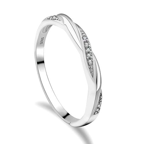 GULICX Silber Damen Ring, 925 Sterling Silber Hochzeitsringe Eheringe Verlobungsring Trauringe mit Weiß Zirkonia, Kreuz Liebesknoten Partnerring Größe 49-65, Kommt mit Geschenkbox von GULICX