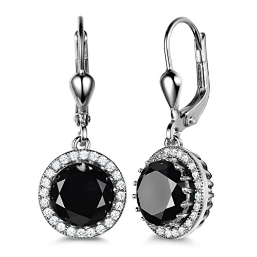 GULICX Damen Ohrringe 925 Sterling Silber Weiß/Schwarz Klappbügel Ohrhänger Rund Zirkonia Luxus Ohrschmuck Geschenk für Freundin Frau von GULICX