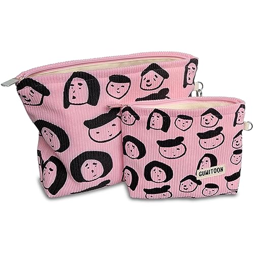 GUMITOON Corduroy Kosmetiktaschen für Frauen Lächeln Make-up Organizer Aufbewahrung Make-up Tasche Große Kapazität Geldbörse Reise Toilettenartikel Reißverschluss Aufbewahrungstasche Make up Pinsel von GUMITOON