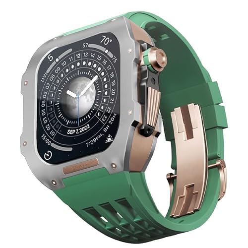 GUMMMY Luxuriöses Uhrenarmband für Apple Watch 6/5/SE/4 Serie, Titangehäuse + Fluorkautschuk, Luxus-Uhrenarmband für iWatch 44 mm, Nachrüst-Set, Upgrade Uhrenarmband und Hülle, 44MM, Achat von GUMMMY