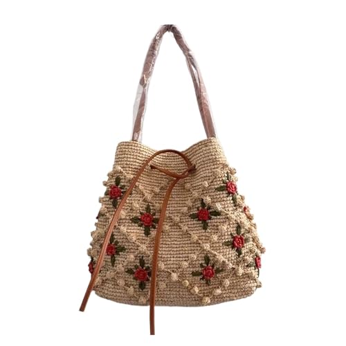 GUMMMY Modische handgefertigte Blumen-Naturbast-Strohgras-Tasche für Damen, luxuriöse Designer-Handtaschen, Strand-Tragetasche von GUMMMY