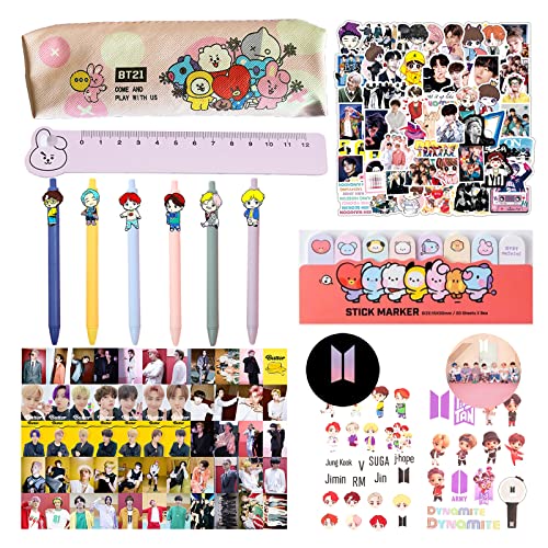 GUNBAK BTS Fanartikel BTS Merch Gifts Including Pencil Case Pen Ruler Stickers Sticky Note Button Pin Photocards Tattoo Stickers Kpop Merch von GUNBAK