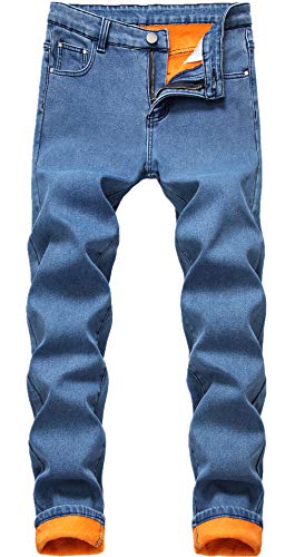 GUNLIRE Herren Thermo-Fleece Gefütterte Jeans Winter Slim Fit Dicke Stretch Warm Denim Hose - Blau - 50 von GUNLIRE