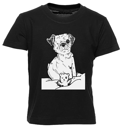 Einäugiger Mops-Hund Schwarz T-Shirt Kinder Jungen Mädchen Kurzarm Rundem Hals Black Kids Boys Girls von GUNMANTOR