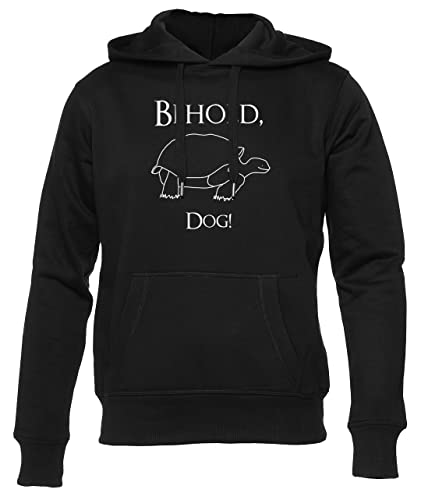 GUNMANTOR Behold, Dog Turtle Run Schwarz Kapuzenpullover Herren Damen Unisex Langarm Ärmel Black Hoodie Mens Womens 3XL von GUNMANTOR