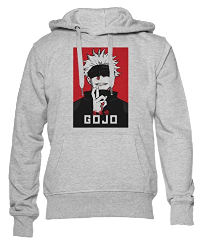 GUNMANTOR Jujutsu Kaisen Gojo Character Grauer Kapuzenpullover Herren Damen Unisex Langarm Ärmel Grey Hoodie Mens Womens S von GUNMANTOR