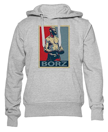 GUNMANTOR Khamzat Chimaev Borz Fighter Grauer Kapuzenpullover Herren Damen Unisex Langarm Ärmel Grey Hoodie Mens Womens L von GUNMANTOR